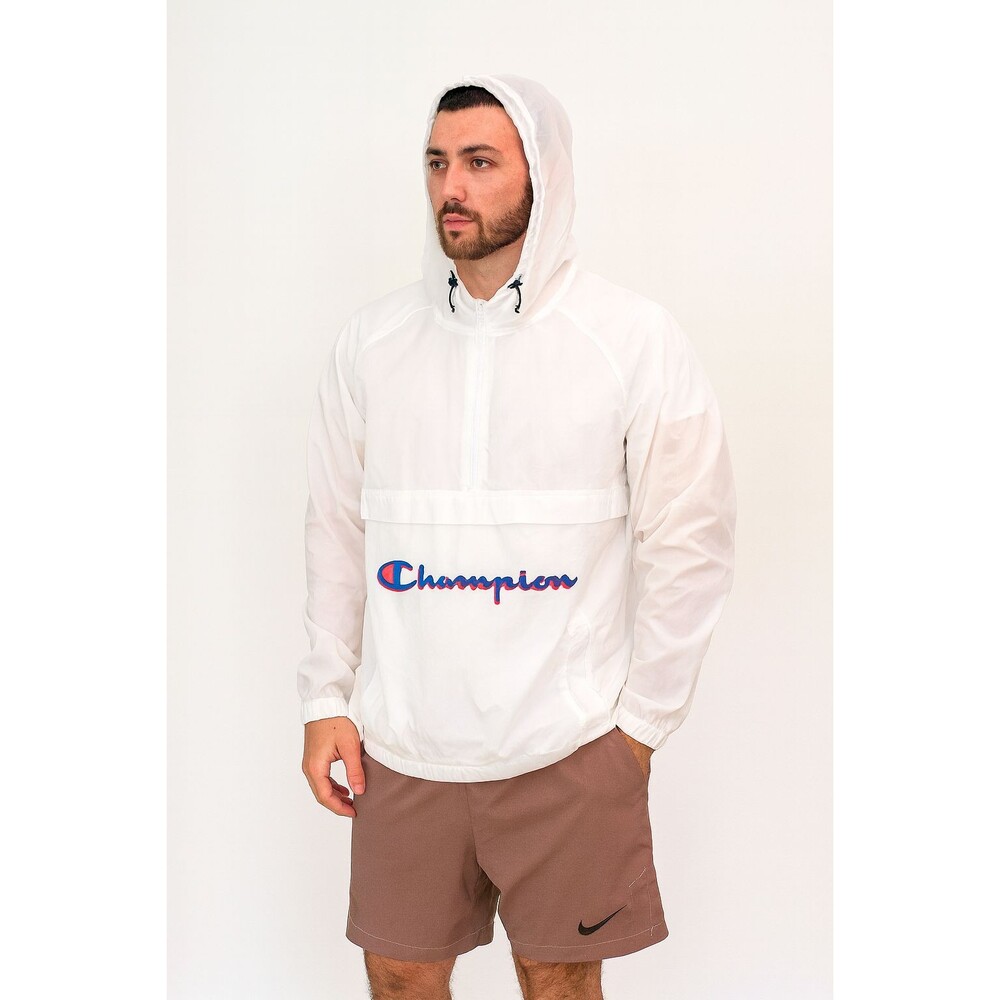 Champion Vintage Rare Nylon Anorak Windbreaker Jacket Shiny White S
